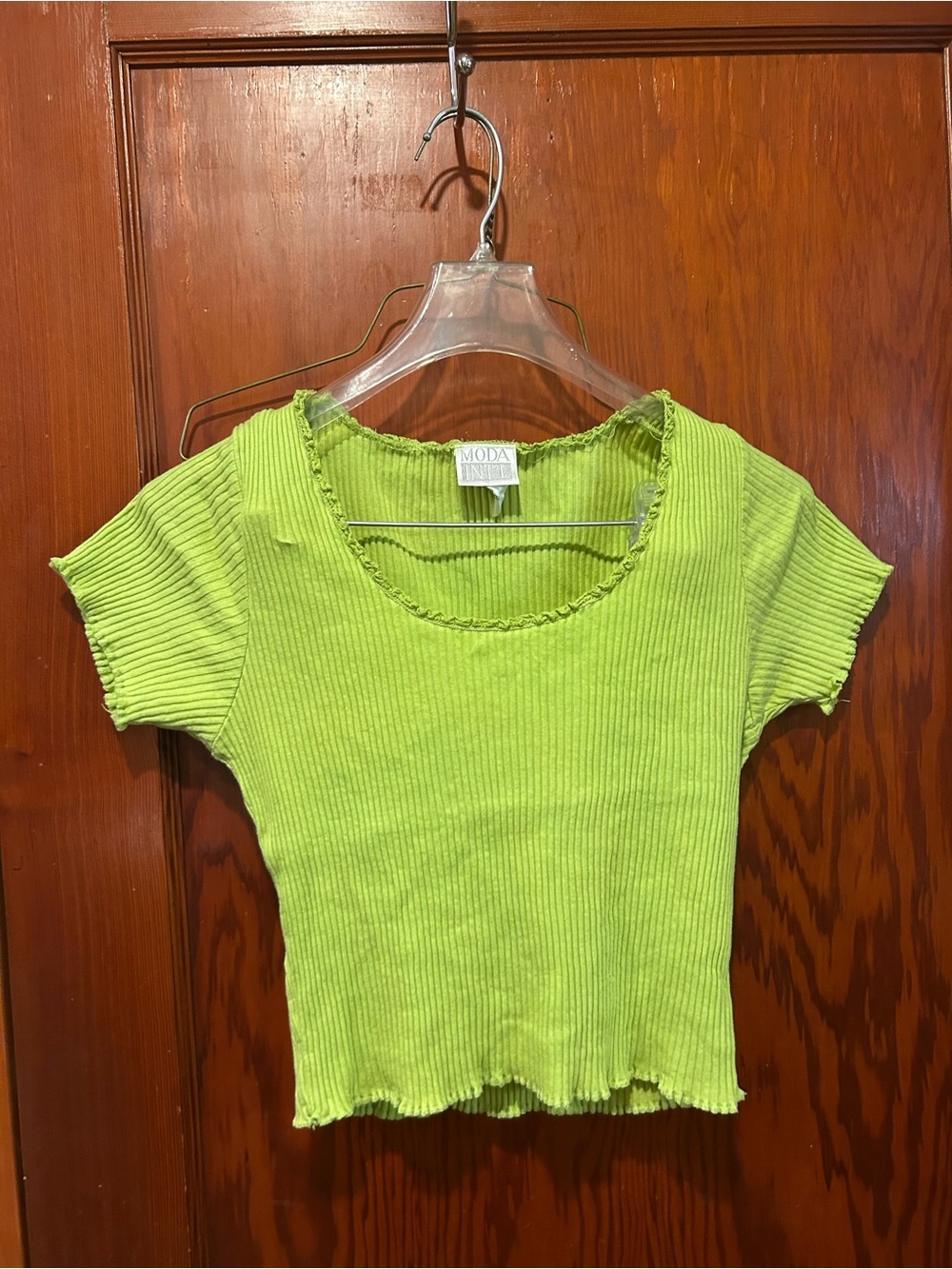 Vintage green y2k lettuce hem moda intl crop top